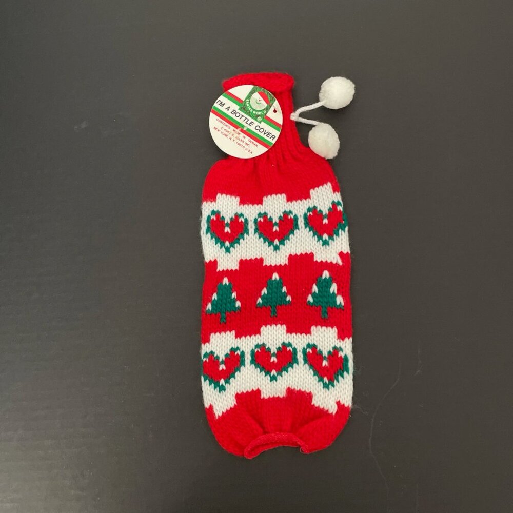 Vintage Kurt Adler Fabric Bottle‎ Cover Santa's World Hearts & Christmas Trees